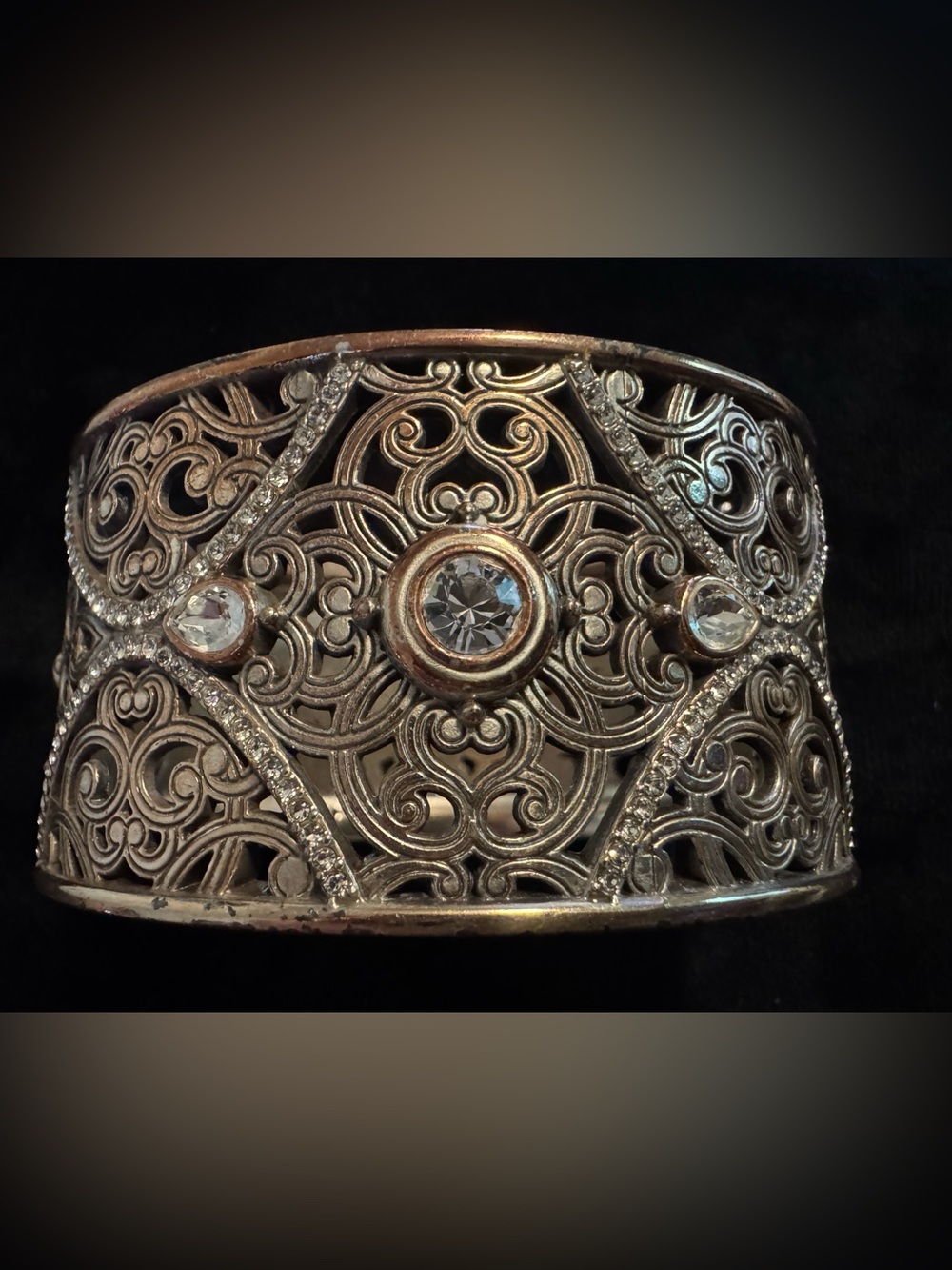 Vintage Brighton - Filigree Crystal Cuff Bracelet - Silver